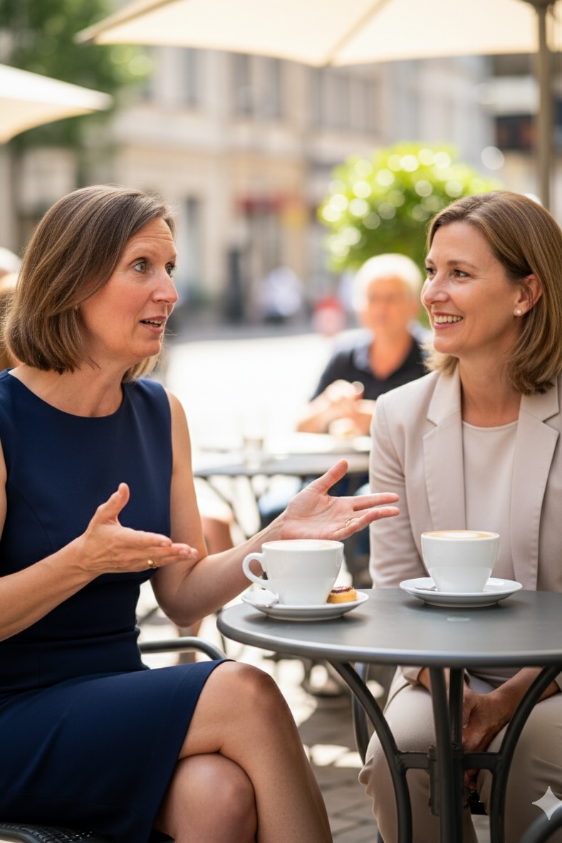Beate Schranz im Gespräch mit einer Kundin